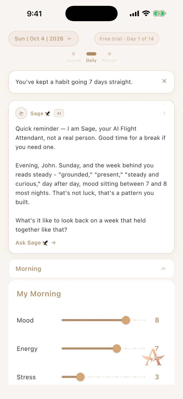 The Daily Check-In screen